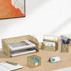 EasyPAG Desk Organizers and Accessories 5 Pieces Office Supplies Set - 2 Tier Paper Tray, Pencil Organizer for Desk, Mail Sorter Countertop, Business Card Holder and Sticky Note Holder, Gold - Image 6