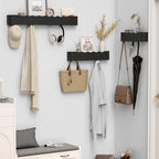 Coat Rack Wall Mount with Hidden Hooks, Wall Hooks with Shelf, Wall Key Holder Mount Wooden Shelf Entryway Hooks for Bedroom Bathroom for Hanging Coats Hats Bags Towels (Black Wave-Shape, 5 Hooks) - Image 5