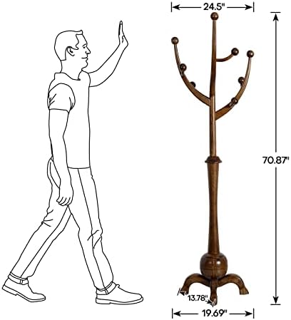 Bekrvio Coat Rack Freestanding Wood Coat Tree Rack with 8 Hooks, Walnut - Image 5