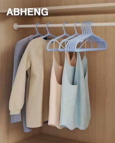 ABHENG 100 Pack Clothes Hangers, Non Slip Plastic Coat Hangers, Space Saving, Heavy Duty, Hanging Dry Wet Clothes, 16.4" x 8.3", Light Blue, UAPY05100L - Image 2
