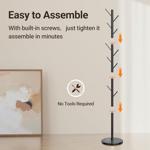 ELYKEN Coat Rack Freestanding, Metal Coat Rack with Natural Marble Base - Image 6