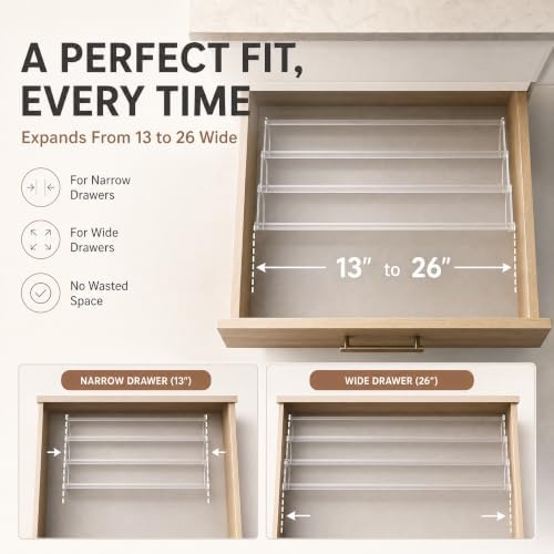 Acrylic Spice Drawer Organizer 4 PK, Expandable 13"-26" Acrylic Spice Rack for Drawer Seasoning Organizer Tray, Shelf Stackable 4-Tier Herb Jar Rack Insert for Kitchen Cabinet, Herb Jars Not Included - Image 4