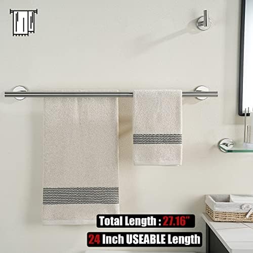 JQK Double Towel Bar 27 Inch, Brushed Steel Useable Length 24 Inch 304 Stainless Steel Thicken 0.8mm Bath Towel Rack for Bathroom, Towel Holder Wall Mount, TB100L24-BN - Image 3