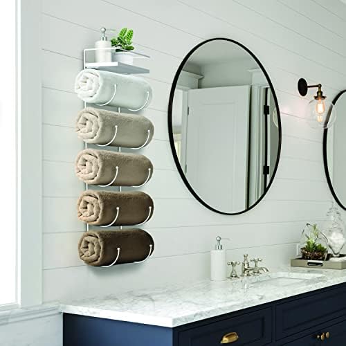 Sorbus Wall Towel Rack, 5-Tier Wood Shelf, Wall Mounted (White) - Image 5