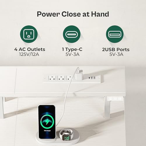Huuger 63 Inch Computer Desk with Power Outlets and LED Lights, Gaming Desk with 4 Drawers, Office Desk with Monitor Stand, Study Work Desk for Home Office, White - Image 5