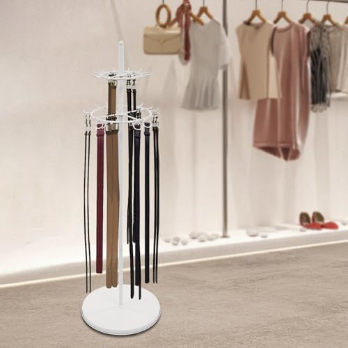Floor Standing Belt Display, Tie Rack Floor Mounted Belt Hanger Belt Display Shelf Purse Hanger Stand Scarf Stand Adjustable Feet for Home, Boutiques, Clothing Stores, Retail Stores (White) - Image 5