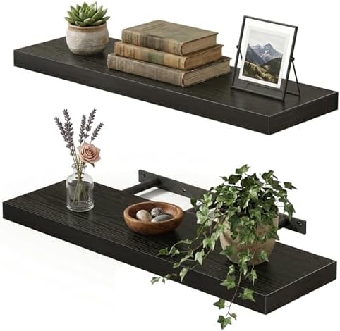 Fixwal Floating Wall Shelves for Decor (Black, Set of 2, 22Inch) by Fixwal