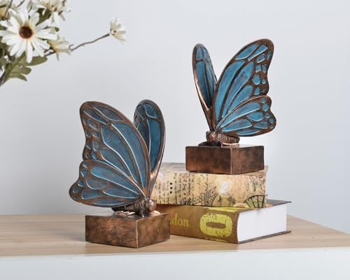 Vintage Blue Butterfly Bookends,Resin Book Ends for Shelves,Heavy Duty Decorative Bookends,Creative Book Stopper Holder Decor for Desk Home Office,Shelf Decoration,Gifts for Mother's Day - Image 4
