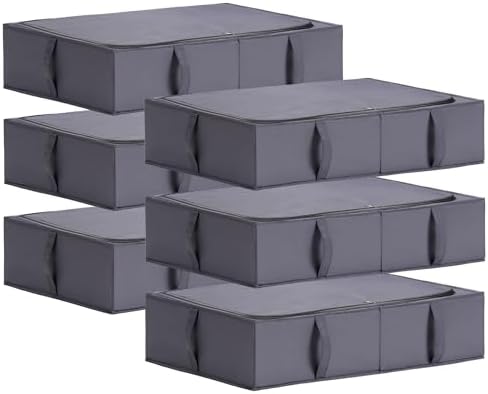 TYEERS Under Bed Storage Containers, Durable Fabric, Washable, Collapsible, Under Bed Storage Bins for Clothes, Blankets, Sheets, Shoes, 27.5x16.5x7 Inches, 6-Pack, Dark Grey by StorageOrganization