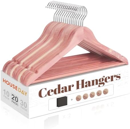 HOUSE DAY 20 Pack Cedar Hangers for Closet, Cedar Wood Hangers with Rings by HOUSEDAY