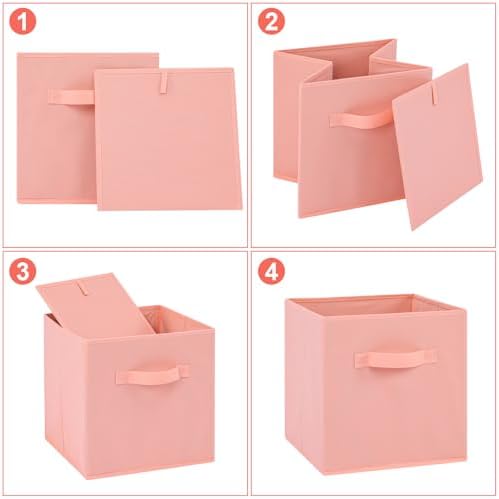 Stero 13x13x13 Inch Fabric Storage Bins 6 Pack Fun Colored Durable Storage Cubes with Handles Foldable Cube Baskets for Home, Kids Room, Closet and Toys Organization Peachpuff - Image 3