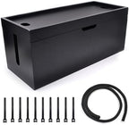 15 Inch Bamboo Large Cable Management Box, Black Cord Organizer by Unknown