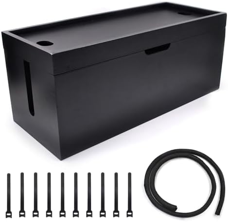 15 Inch Bamboo Large Cable Management Box, Black Cord Organizer by Unknown