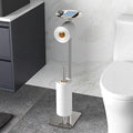 FEILERN Toilet Paper Holder Stand for Bathroom Floor Standing Toilet Roll Dispenser Storages 4 Reserve Rolls, with Top Storage Shelf for Cell Phones, Wipe, Wallet and More(Brush Nickel) by FEILERN