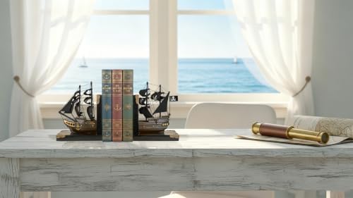 SAILINGSTORY Wooden Pirate Ship Model Bookends Black Pearl, Set - Image 4