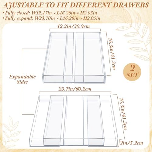 Teenyyou 2 Pcs Expandable Drawer Organizer, 12 x 16 Inches, 3-5 Slots - Image 2