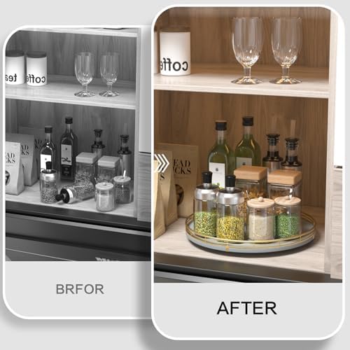 Oroyutor 13-Inch Gray Wooden Lazy Susan Spice Organizer with Gold Rail - Image 2