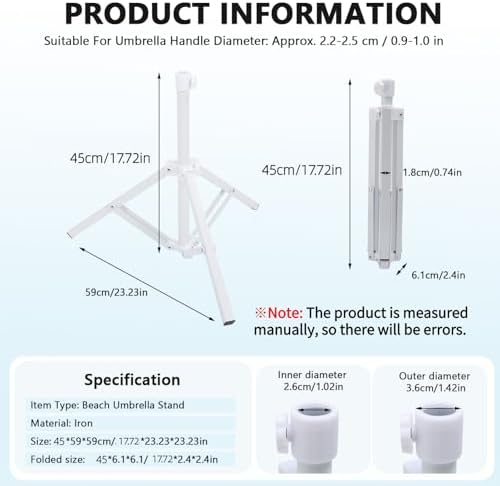 Beach Umbrella Stand Base,Portable Foldable Sun Umbrella Stand White Triangular Iron Support Base for Patio Beach Garden Camping Fishing Outdoor Sunshade Stand - Image 2