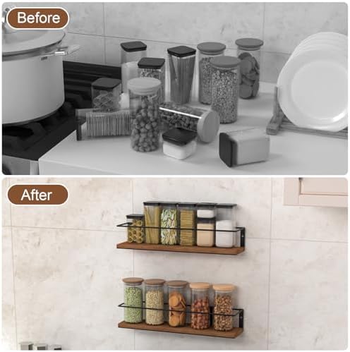 Spice Rack Self-Adhesive or drilling, Rustic Style Hanging Spice Rack, Spice Organization for Cabinet Door or Wall Mount, Over The Stove, Kitchen Wall, 4-Pack - Image 3