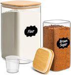 Glass Flour Containers with Bamboo Lids 1.6/4.6 Qt 2 Pack by KTMAMA