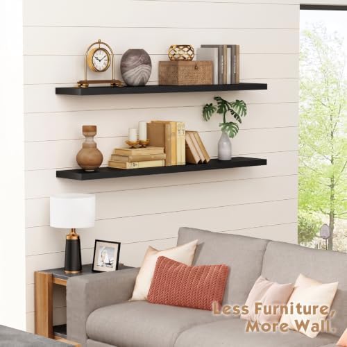 Black Floating Shelves 48 Inch Long, Large Wall Shelf for Office Kitchen - Image 7