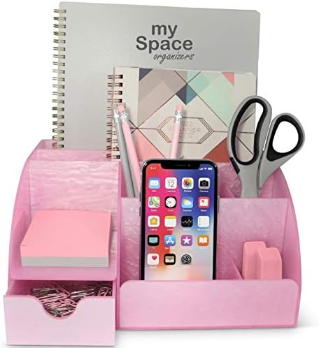 My Space Organizers Pink Desk Organizer Office, Acrylic, with Drawer, 9 Compartments, Supplies and Cool Desk Accessories Organizer, Desktop Pen Holder (Pink) - Image 2