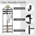 GiftGo Corner Hall Tree with Shoe Bench Entryway Coat Rack with 10 Metal Movable Hooks Freestanding Clothes Rack Shoes Shelf Organizer for Home Office Bedroom (Black) - Image 4