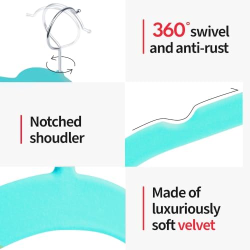 Sishynio Velvet Hangers 50 Pack, Non-Slip Slim Felt Clothes Hangers Aqua - Image 5