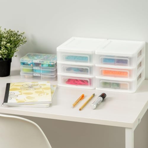 IRIS USA 4-Pack 3-Drawer Small Desktop Organizer, Stackable, White - Image 2