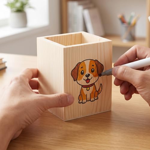 16 Pack Wood Pen Holder, 3.1" x 3.1" x 3.94" Unfinished Pine Wood Pencil Holder for Desk Organization, DIY Crafts, Rustic Home Decor - Image 4