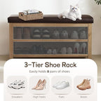 Zihanhome Shoe Rack Bench with Leather Cushion, 2 Tier Solid Wood Storage Bench, Mid-Century Modern Shoe Bench for Entryway, Hallway, Closet, Front Door Entrance, Foyer (Dark Brown, 39.4") - Image 5