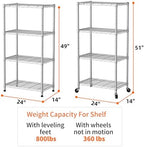 SINGAYE 4 Shelves Storage Wire Shelf Closet Metal Shelving Pantry Wheels - Image 2
