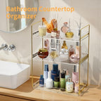 Bathroom Countertop Organizer, 3 Tier Acrylic Tray Vanity Counter Skincare Organizer Shelf, Kitchen Under Sink Standing Rack, Home Storage Holder for Lotion Makeup Cosmetics Perfume Spice, Gold - Image 4