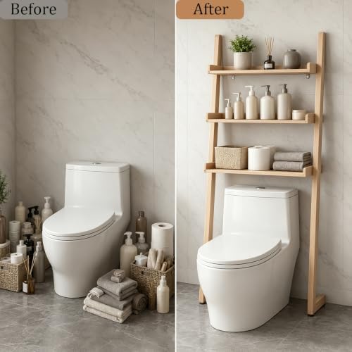 3-Tier Bathroom Over Toilet Storage for Small Space (Natural) - Image 4