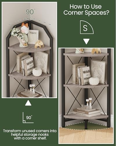 CHOEZON 3-Tier Corner Shelf, Industrial Corner Bookshelf, 35.4" Storage Stand, Plant Stand Display Shelf, Bookcase for Bedroom, Living Room, Home Office, Greige and Black TCJ03BG - Image 3