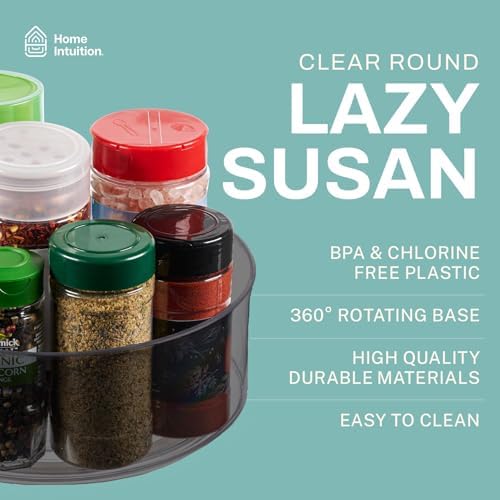 Home Intuition Round Plastic Grey Lazy Susan Turntable Food Storage Container for Kitchen (9" Round, 1 Pack) - Image 3
