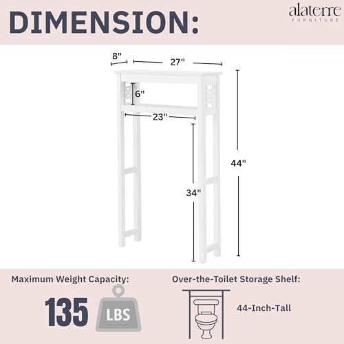 Alaterre Derby Over the Toilet Storage Shelf, White, 27”W x 8”D x 44”H - Image 3