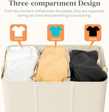 Lifewit Triple Laundry Hamper with Lid, Removable Laundry Bags, Ivory White - Image 4