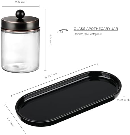 SheeChung Qtip Dispenser Holder, Glass apothecary jars with Acrylic Vanity Tray, Countertop Canister Guest Bathroom Essentials Storage Organizer for Cotton Swabs/Balls, Floss Picks - Image 6