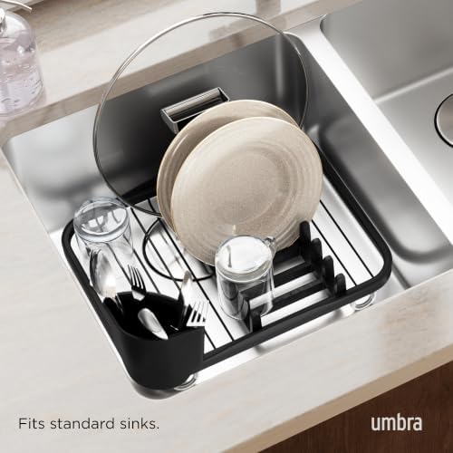 Umbra Sinkin Dish Drying Rack – Drainer Caddy with Removable Cutlery Holder – Use in Sink or On Counter, Black - Image 6