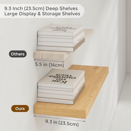 Floating Shelves for Wall, 24 in Oak Wall Shelves 9.3in Deep Shelf - Image 4