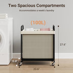 ELYKEN Laundry Hamper 2 Section, 100L Rolling Laundry Sorter with Wheels - Image 3
