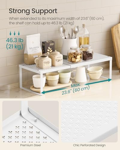 SONGMICS Spice Rack, Expandable Kitchen Countertop Shelf, Steel, Set of 2 - Image 4