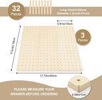 3 Pcs Wood Pegboard Drawer Organizer, Natural Wood, 17 x 5.91 Inch, Pine - Image 2