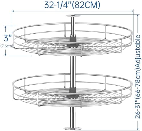 JOWBOOW 32 1/4" Chrome Corner Cabinet Lazy Susan, Full Circle Corner Cabinet Lazy Susan Replacement Shelves, Minimum Cabinet Size 36 inches, Rotating Rack for Corner Base Kitchen - Image 5