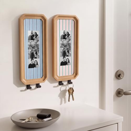 Marsui 2 Set Solid Oak Photobooth Strip Frame with Key Hooks Wall-mounted Photo Frame Fits 2 x 6 Inch Photo Strips, for Home Wall Wedding Graduation Decor - Image 5