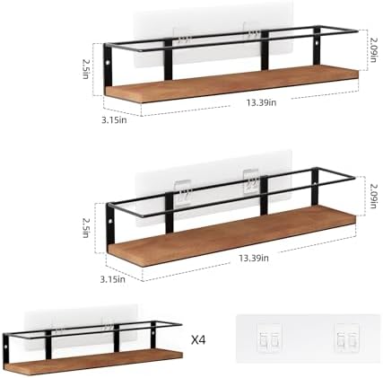 Spice Rack Self-Adhesive or drilling, Rustic Style Hanging Spice Rack, Spice Organization for Cabinet Door or Wall Mount, Over The Stove, Kitchen Wall, 4-Pack - Image 2