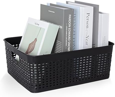 Soddeph Plastic Storage Baskets for Cabinets, Household Pantry Organization with Handle,Organizer Bins for Room,Bathrooms,Under-Sink,Kitchen (Black, L-3PACK) - Image 3