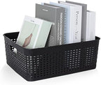 Soddeph Plastic Storage Baskets for Cabinets, Household Pantry Organization with Handle,Organizer Bins for Room,Bathrooms,Under-Sink,Kitchen (Black, L-3PACK) - Image 3