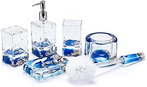 LOCCO DECOR 5 Piece Acrylic Liquid 3D Floating Motion Bathroom Vanity Accessory Set Shell - Image 2